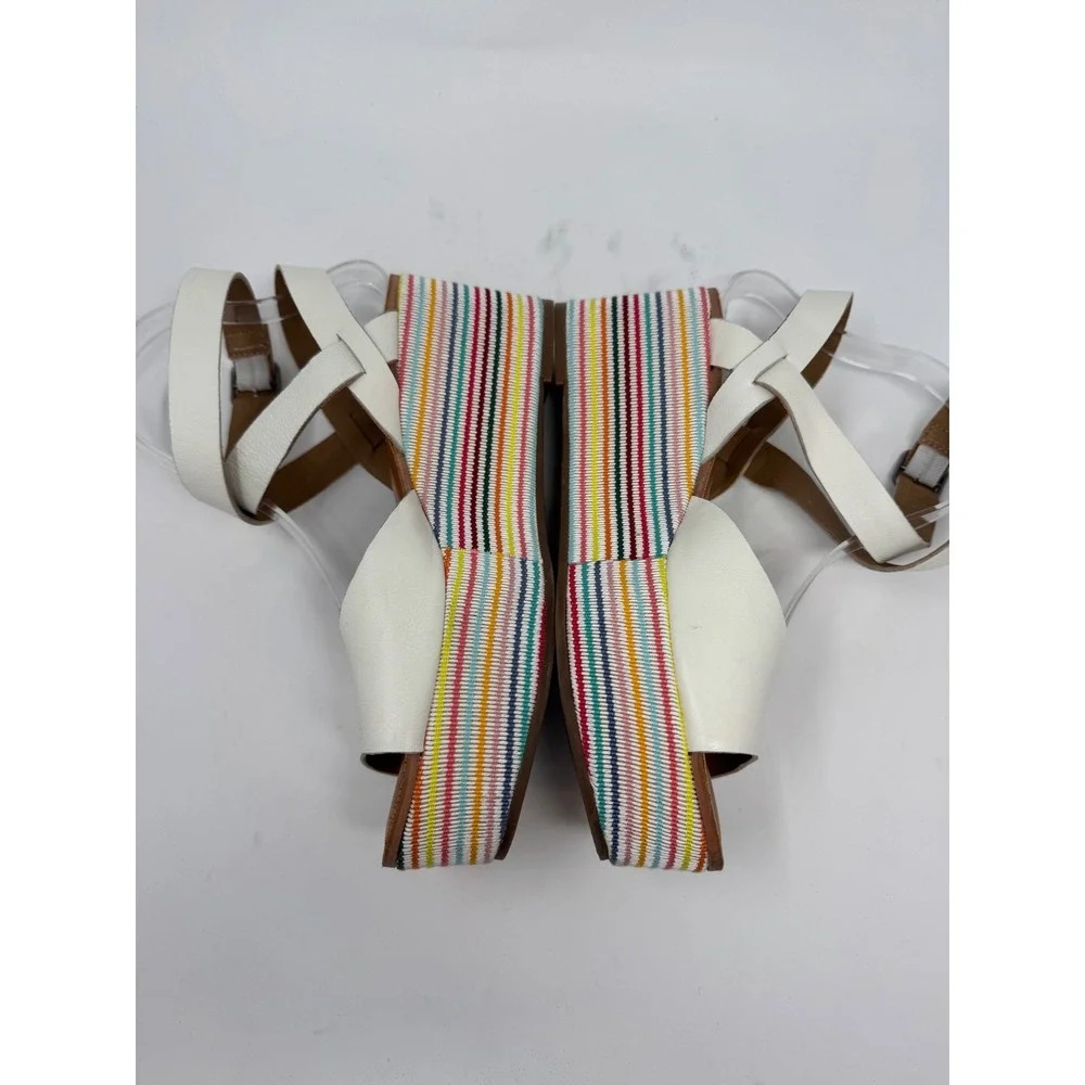 Lucky Brand Ginny Womens White Leather Rainbow Striped Platform Wedge Sz 8.5